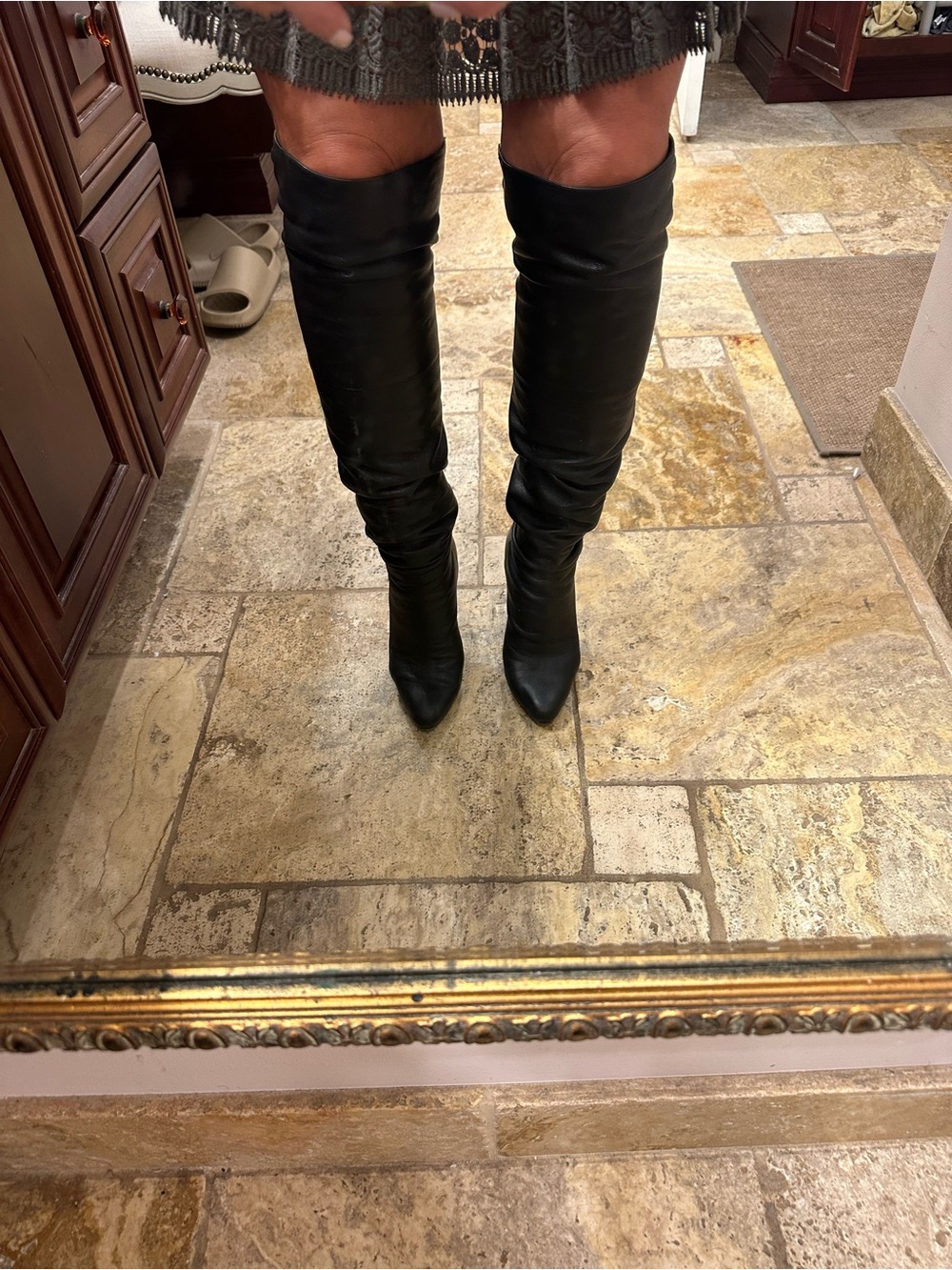 Jimmy Choo Black Over-the-Knee Pointed-Toe Leather Boots